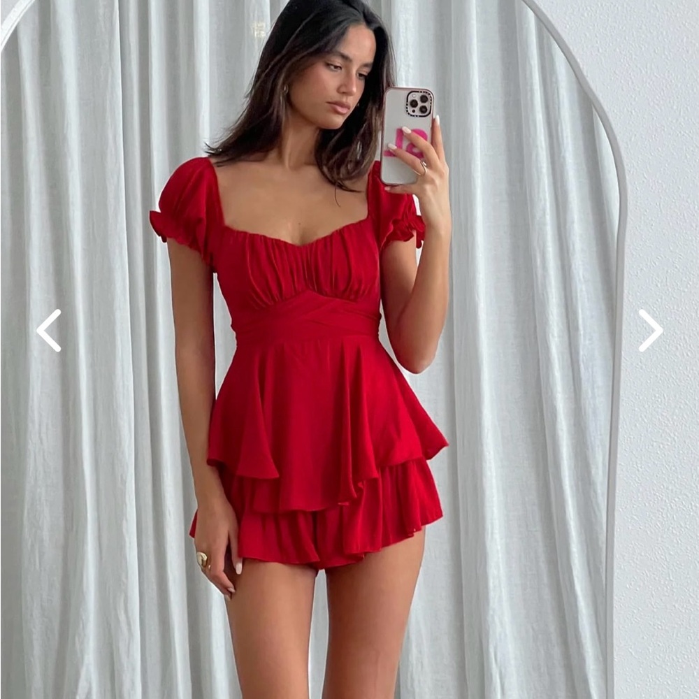 Red Ruffled Peplum Romper